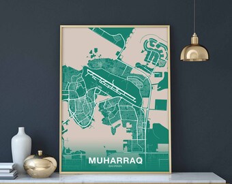 MUHARRAQ Bahrain map poster color Hometown City Print Modern Home Decor Office Decoration Wall Art Dorm Bedroom Gift