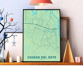 CIUDAD DEL ESTE Paraguay map poster color Hometown City Print Modern Home Decor Office Decoration Wall Art Dorm Bedroom Gift