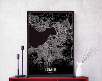 IZMIR Turkey map poster black white Hometown City Print Modern Home Decor Office Decoration Wall Art Dorm Bedroom Gift