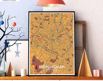 BIRMINGHAM Great Britain map poster black white Hometown City Print Modern Home Decor Office Decoration Wall Art Dorm Bedroom Gift