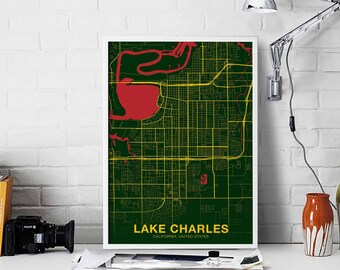 LAKE CHARLES California CA usa poster color Hometown City Print Modern Home Decor Office Decoration Wall Art Dorm Bedroom Gift