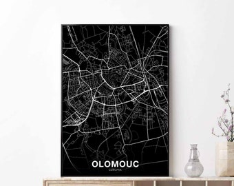 OLOMOUC Czechia map poster black white Hometown City Print Modern Home Decor Office Decoration Wall Art Dorm Bedroom Gift