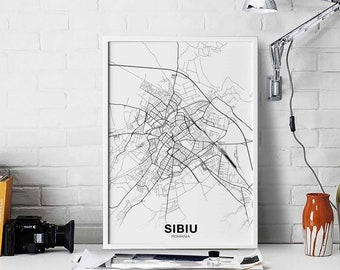 SIBIU Romania a map poster black white Hometown City Print Modern Home Decor Office Decoration Wall Art Dorm Bedroom Gift
