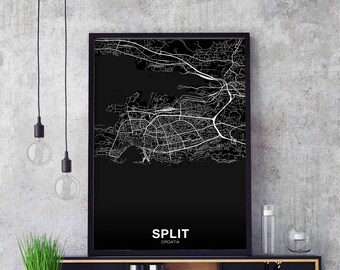 SPLIT  Croatia map poster black white Hometown City Print Modern Home Decor Office Decoration Wall Art Dorm Bedroom Gift