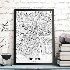 ROUEN France map poster black white Hometown City Print Modern Home Decor Office Decoration Wall Art Dorm Bedroom Gift