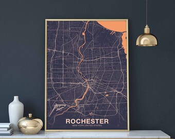ROCHESTER New York NY USA map poster sand purple Hometown City Print Modern Home Decor Office Decoration Wall Art Dorm Bedroom Gift
