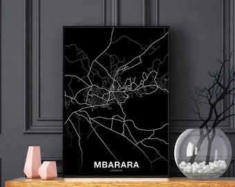 MBARARA Uganda map poster black white Hometown City Print Modern Home Decor Office Decoration Wall Art Dorm Bedroom Gift