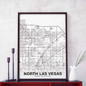 NORTH LAS VEEAS Nevada nv usa Karte Poster schwarz weiß Hometown City Druck Modernes Wohndekor Büro Dekoration Wandkunst Wohnheim Schlafzimmer Geschenk