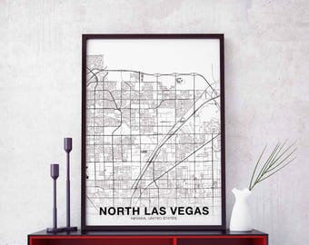NORTH LAS VEGAS Nevada nv usa map poster black white  Hometown City Print Modern Home Decor Office Decoration Wall Art Dorm Bedroom Gift