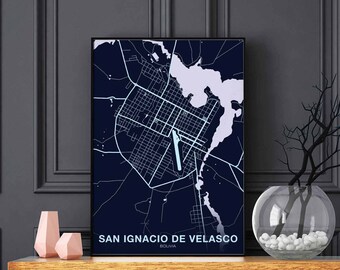 SAN IGNACIO de VELASCO Bolivia map poster color Hometown City Print Modern Home Decor Office Decoration Wall Art Dorm Bedroom Gift