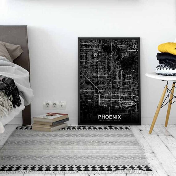 Phoenix Arizona Az Usa Map Poster Black White Wall Decor Etsy