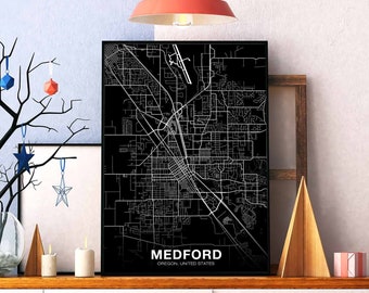 MEDFORD Oregon OR USA map poster black white Hometown City Print Modern Home Decor Office Decoration Wall Art Dorm Bedroom Gift