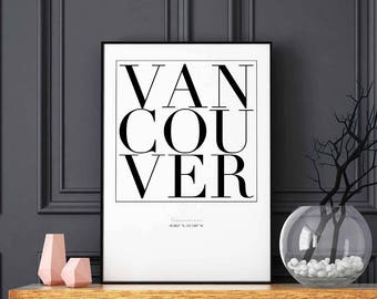 Vancouver minimal typography art print poster black white wall decor design modern swiss scandinavian nordic inspiration city