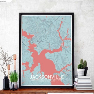 JACKSONVILLE EC USA Karte Poster schwarz weiß Wand Dekor Design modern skandinavisch minimalistisch nordisch Einweihungsparty Reise Schlafzimmer