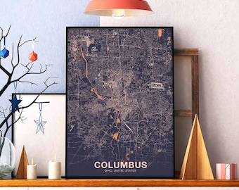 COLUMBUS Ohio OH US map poster color Hometown City Print Modern Home Decor Office Decoration Wall Art Dorm Bedroom Gift