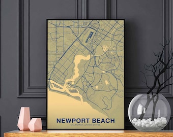 NEWPORT BEACH California CA us map poster color Hometown City Print Modern Home Decor Office Decoration Wall Art Dorm Bedroom Gift
