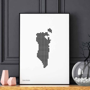 BAHRAIN pontos mínimos retro mapa pôster preto branco decoração de parede design moderno suíço escandinavo nórdico inauguração de casa viagem quarto