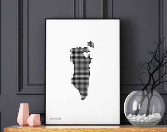 BAHRAIN minimal dots retro map poster black white wall decor design modern swiss scandinavian nordic housewarming travel bedroom