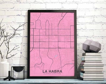 LA HABRA California CA usa map poster color Hometown City Print Modern Home Decor Office Decoration Wall Art Dorm Bedroom Gift
