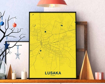 LUSAKA Zambia map poster color Hometown City Print Modern Home Decor Office Decoration Wall Art Dorm Bedroom Gift