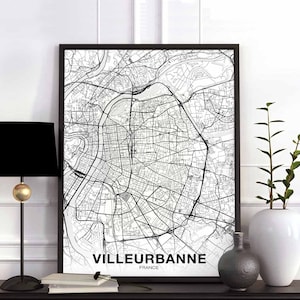 VILLEURBANNE France carte affiche noir blanc ville natale ville impression moderne décor à la maison bureau décoration mur art dortoir chambre cadeau