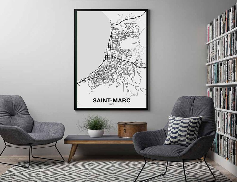 SAINTMARC Haiti Map Poster Black White Hometown City Print Etsy
