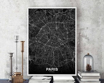 PARIS  France map poster black white Hometown City Print Modern Home Decor Office Decoration Wall Art Dorm Bedroom Gift
