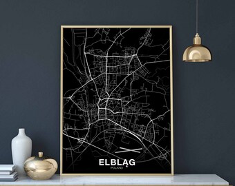 ELBLĄG ELBLAG Poland map poster black white Hometown City Print Modern Home Decor Office Decoration Wall Art Dorm Bedroom Gift