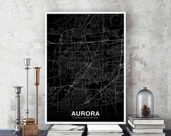AURORA Illinois IL US map poster black white Hometown City Print Modern Home Decor Office Decoration Wall Art Dorm Bedroom Gift