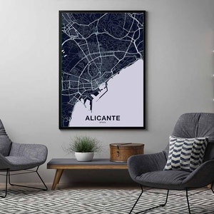 ALICANTE Spain Map Poster Color Hometown City Print Modern Home Decor Office Decoration Wall Art ...