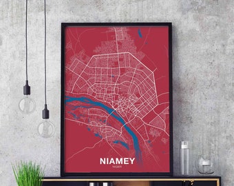 NIAMEY Niger map poster color Hometown City Print Modern Home Decor Office Decoration Wall Art Dorm Bedroom Gift