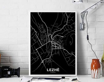 LEZHE Albania map poster black white Hometown City Print Modern Home Decor Office Decoration Wall Art Dorm Bedroom Gift