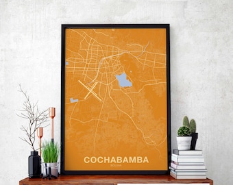 COCHABAMBA Bolivia map poster color Hometown City Print Modern Home Decor Office Decoration Wall Art Dorm Bedroom Gift