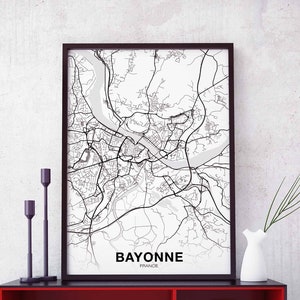 BAYONNE France carte affiche ville natale ville impression moderne décor à la maison bureau décoration art mural dortoir chambre cadeau