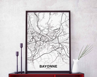 BAYONNE France map poster Hometown City Print Modern Home Decor Office Decoration Wall Art Dorm Bedroom Gift
