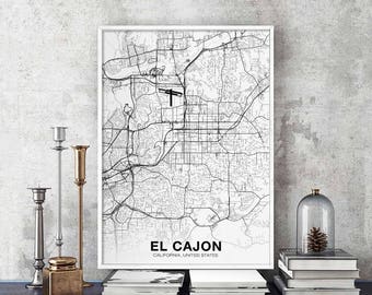 EL CAJON California CA usa map poster black white Hometown City Print Modern Home Decor Office Decoration Wall Art Dorm Bedroom Gift