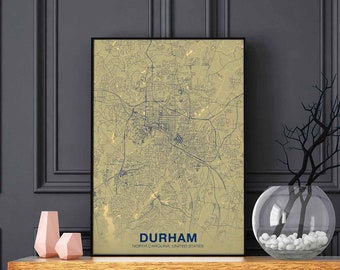 DURHAM North Carolina NC USA poster color Hometown City Print Modern Home Decor Office Decoration Wall Art Dorm Bedroom Gift