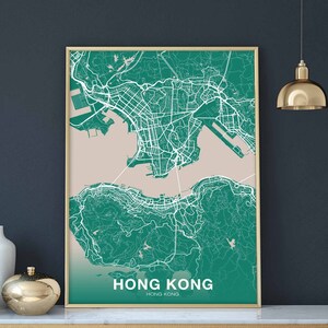 HONG KONG Hong Kong chine carte affiche couleurs ville natale ville impression moderne décor à la maison bureau décoration mur art dortoir chambre cadeau