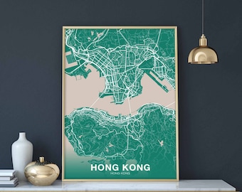 HONG KONG Hong Kong China map poster colors Hometown City Print Modern Home Decor Office Decoration Wall Art Dorm Bedroom Gift