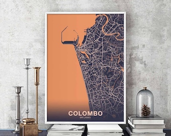 COLOMBO Sri Lanka map poster color Hometown City Print Modern Home Decor Office Decoration Wall Art Dorm Bedroom Gift