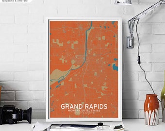 GRAND RAPIDS Michigan usa map poster black white Hometown City Print Modern Home Decor Office Decoration Wall Art Dorm Bedroom Gift