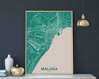MALAGA Spain map poster color Hometown City Print Modern Home Decor Office Decoration Wall Art Dorm Bedroom Gift