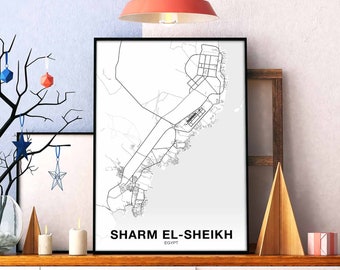 SHARM EL-SHEIKH Egypt map poster black white Hometown City Print Modern Home Decor Office Decoration Wall Art Dorm Bedroom Gift