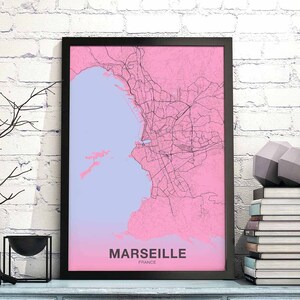 MARSEILLE Frankreich Karte Poster Farben Heimatstadt Stadt Druck Modernes Wohndekor Büro Dekoration Wand Kunst Wohnheim Schlafzimmer Geschenk