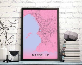 MARSEILLE France map poster colors Hometown City Print Modern Home Decor Office Decoration Wall Art Dorm Bedroom Gift