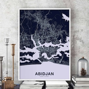 ABIDJAN côte d'ivoire carte affiche couleur ville natale ville impression moderne décor à la maison bureau décoration mur art dortoir chambre cadeau