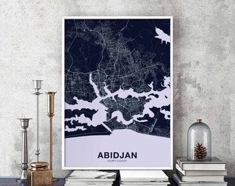 ABIDJAN Ivory Coast map poster color Hometown City Print Modern Home Decor Office Decoration Wall Art Dorm Bedroom Gift