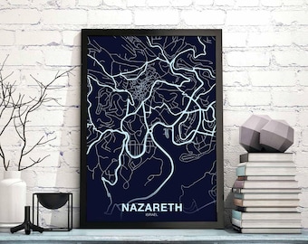 NAZARETH Israel map poster color Hometown City Print Modern Home Decor Office Decoration Wall Art Dorm Bedroom Gift