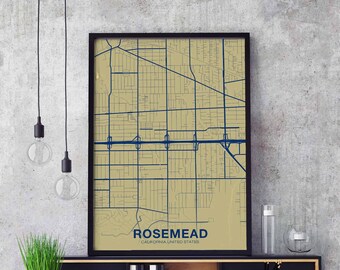 ROSEMEAD California CA USA poster color Hometown City Print Modern Home Decor Office Decoration Wall Art Dorm Bedroom Gift