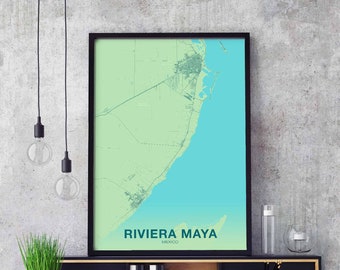 RIVIERA MAYA Mexico map poster color Hometown City Print Modern Home Decor Office Decoration Wall Art Dorm Bedroom Gift art